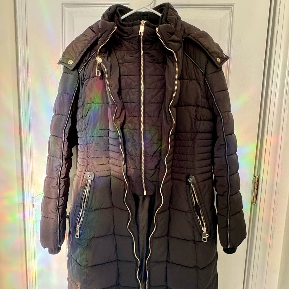 Guess Black Quilted Jacket with Hood